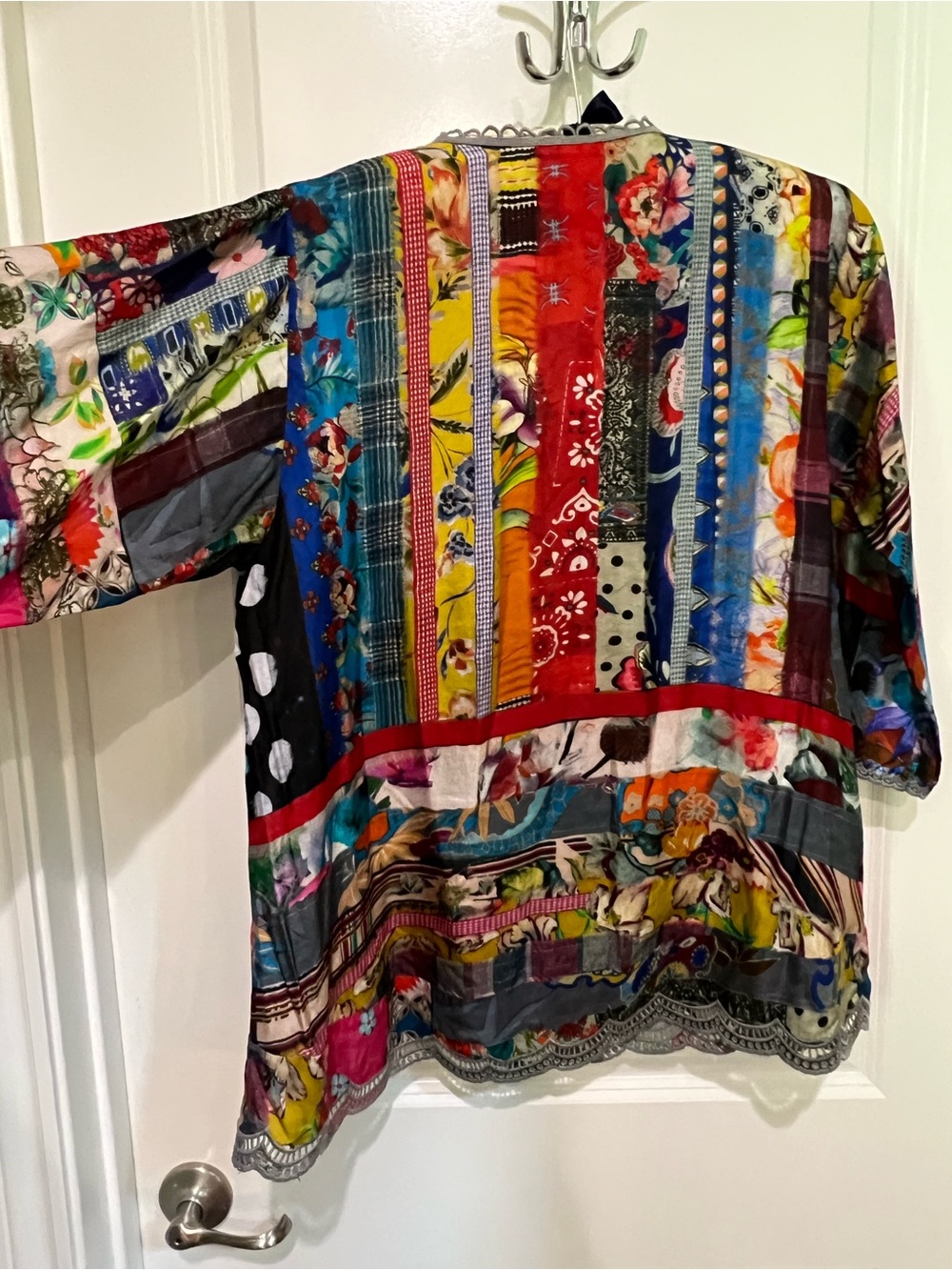 Johnny Was Sonnet Leonora Silk Boho Patchwork V-Neck Multicolor Tunic - Picture 4 of 11